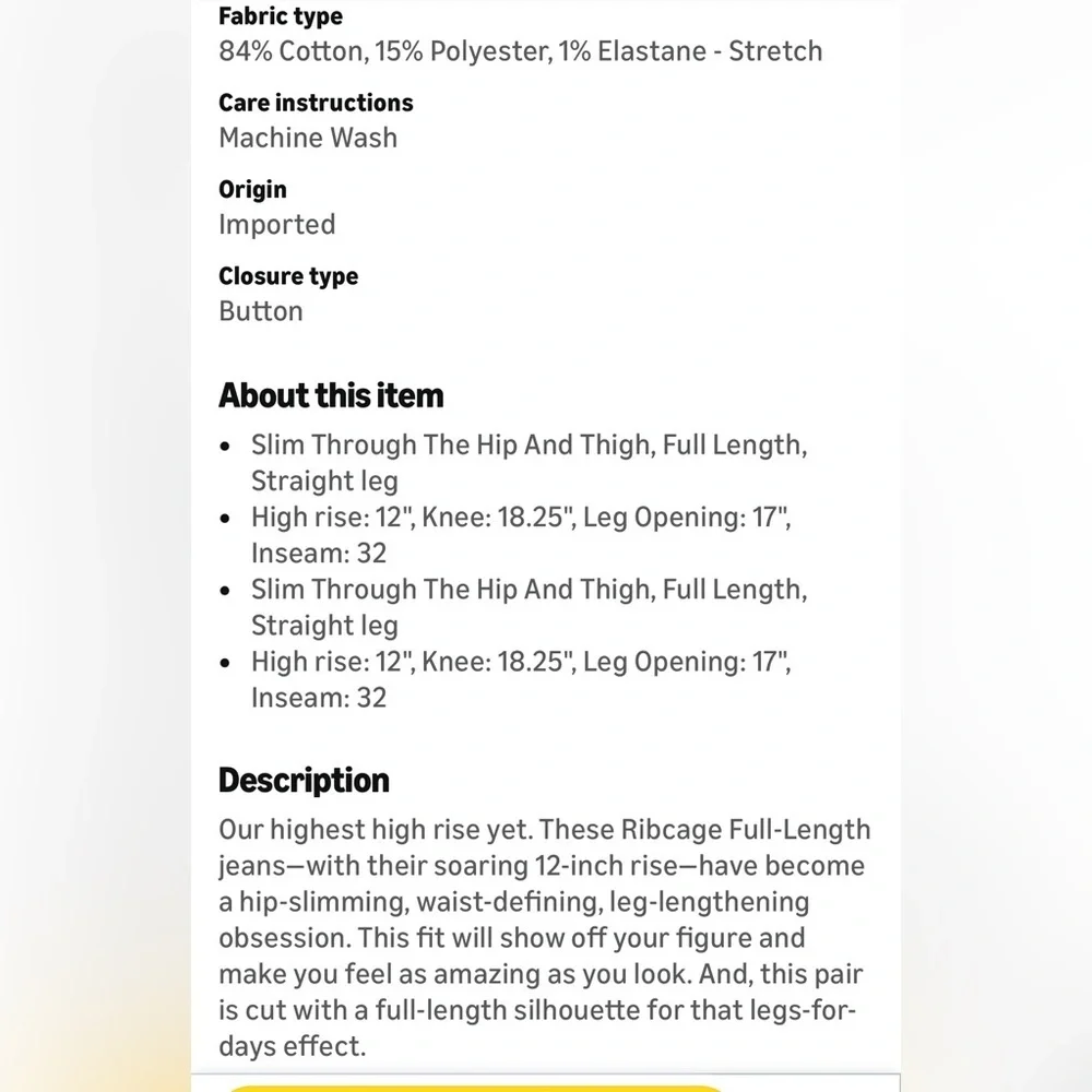 Levi's Ribcage Straight- Button Fly -Full Length - Picture 9 of 14